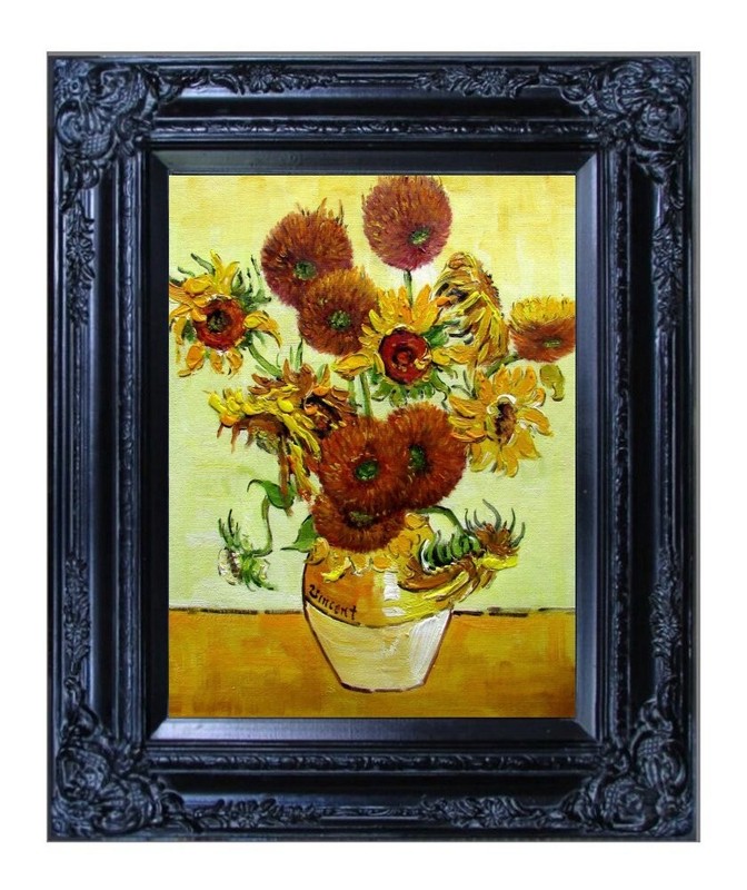 Framed Van Gogh 14 Sunflowers Repro, Quality Hand Painted Oil Painting, 12x16in
