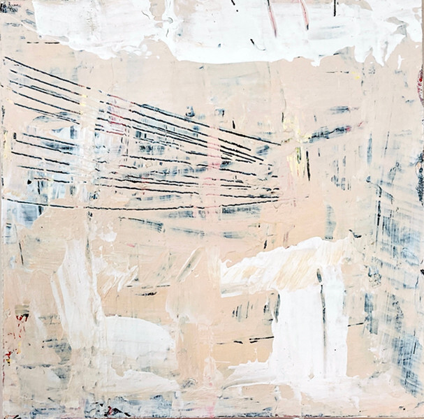 Original Acrylic Abstract 6×6 Grungy Minimalist Painting White Beige Wall Art