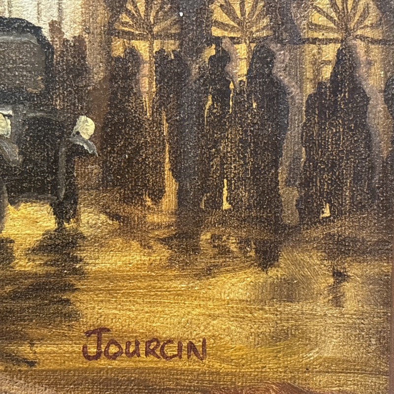 Oil Painting On Canvas Signed Jourcin- European Street W/Cable Cars 22x18 gallery