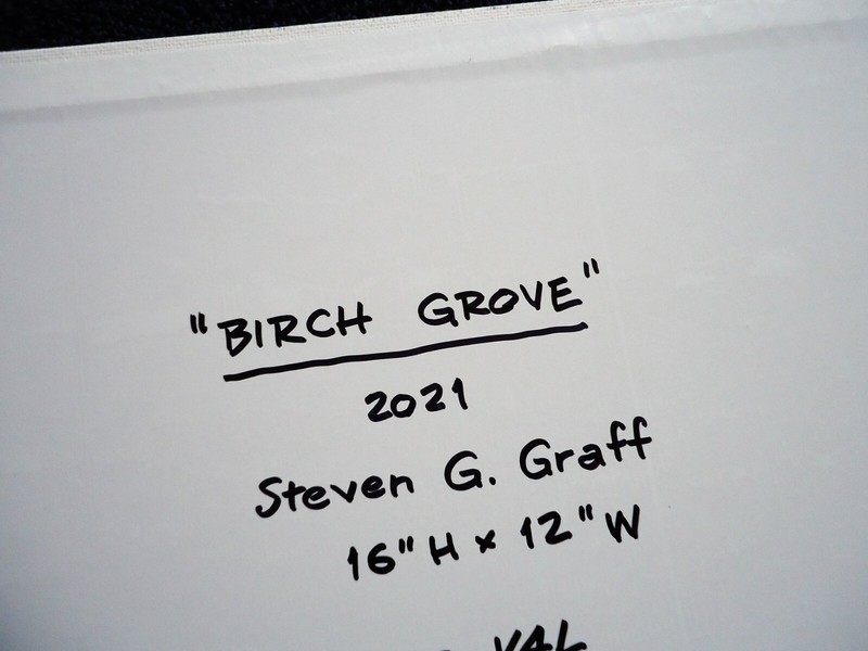 ORIGINAL S. Graff blue "Birch Grove" 16H x12W canvas panel painting acrylics gallery