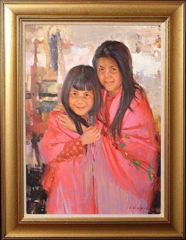 Ray Vinella «Two Sisters» Hand Signed Original Oil Painting, Taos Six Art OBO