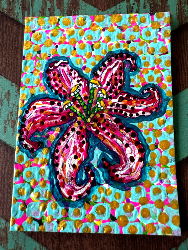 ACEO Original Mixed Media Lily Floral Acrylic Paint Flower Tiger Lily Miniature