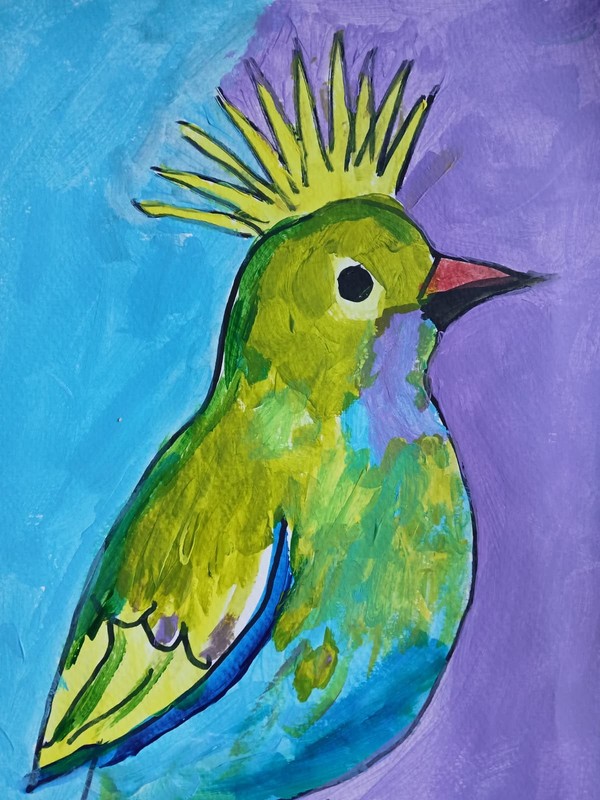 Expressionism/Abstract 11x14 Bird Crown Signed Colorful Hand Made Art Painting gallery