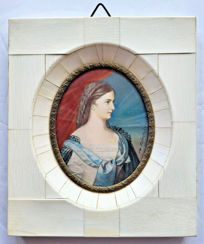 1888 Miniature Portrait on Bone of Empress Elizabeth, Austria, N. Schrotzberg