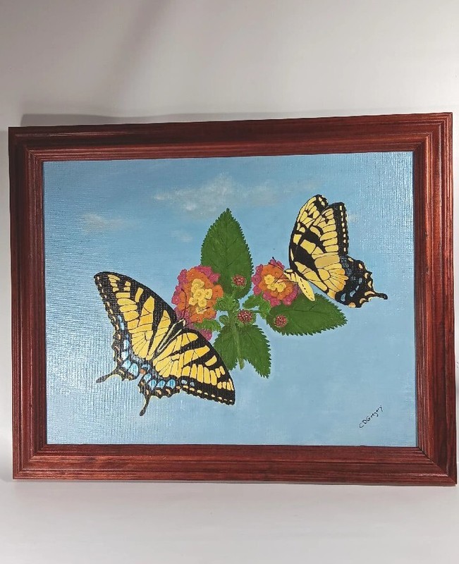 Painting SALE «Flower Tigers» Butterflies Acrylic