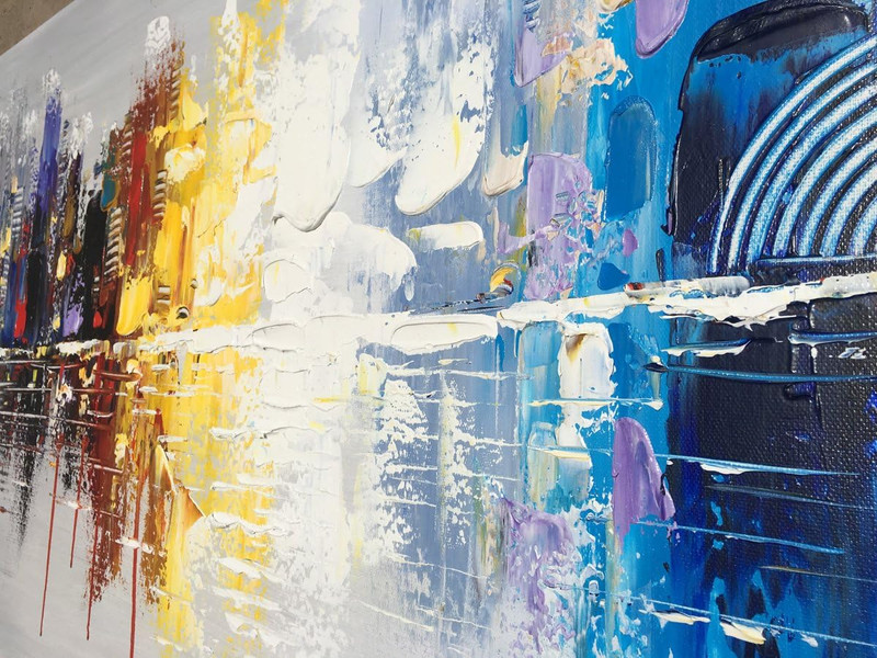 Hand Painted Cityscape Modern Oil Painting on Canvas Reflection Abstract Wall Ar gallery