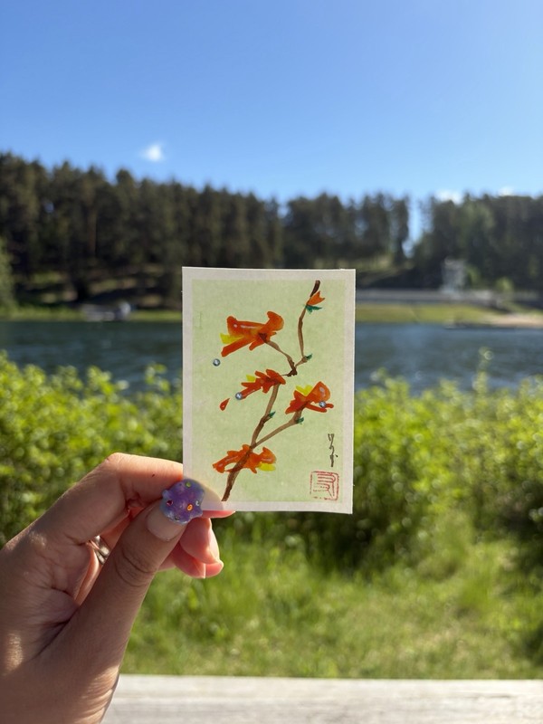 aceo original painting “Japanese Sumi-e Flowers” 1/8 by Sasu-san