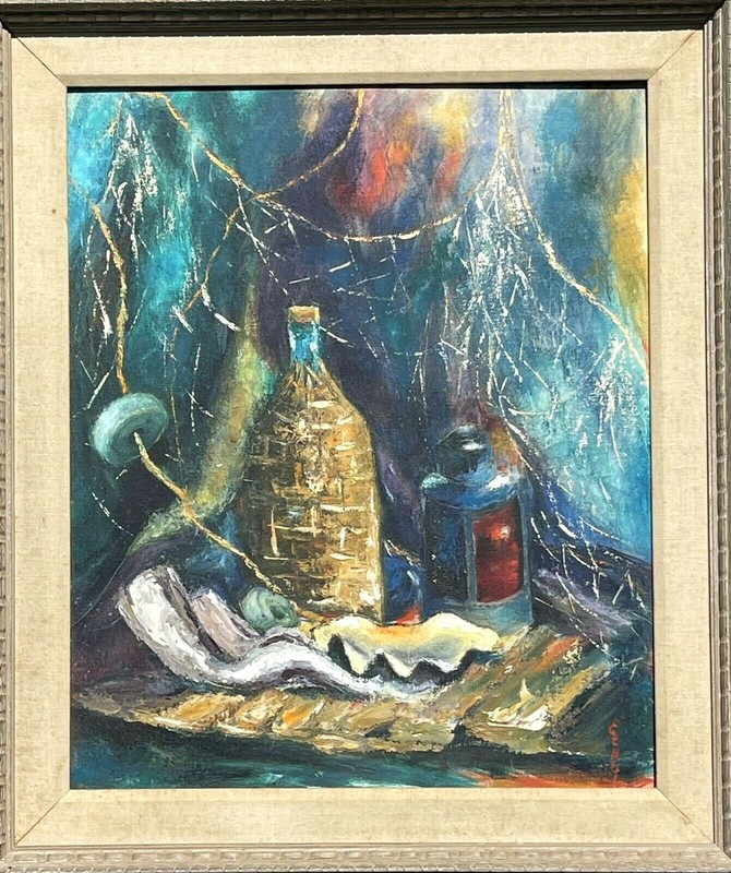 Modern Tablescape Nautical Oil Painting by Ethel Stevens American Impressionist