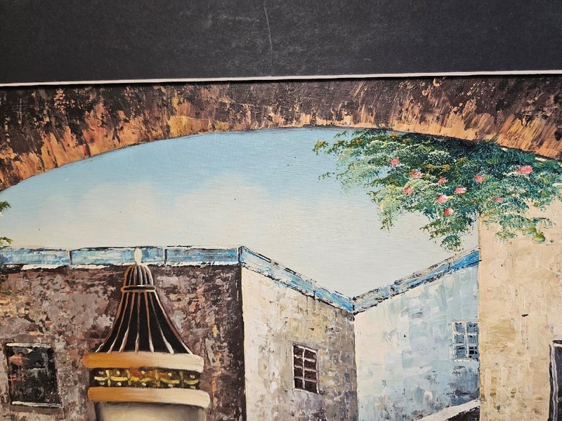 ORIGINAL OIL PAINTING ON CANVAS SIGNED AUSTIN 27X33" TERRACE WATER FOUNTAIN gallery