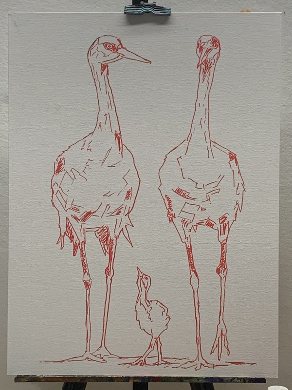 Hand Painted Original Sandhill Cranes by Jeff Miller, Not a print, Signed gallery