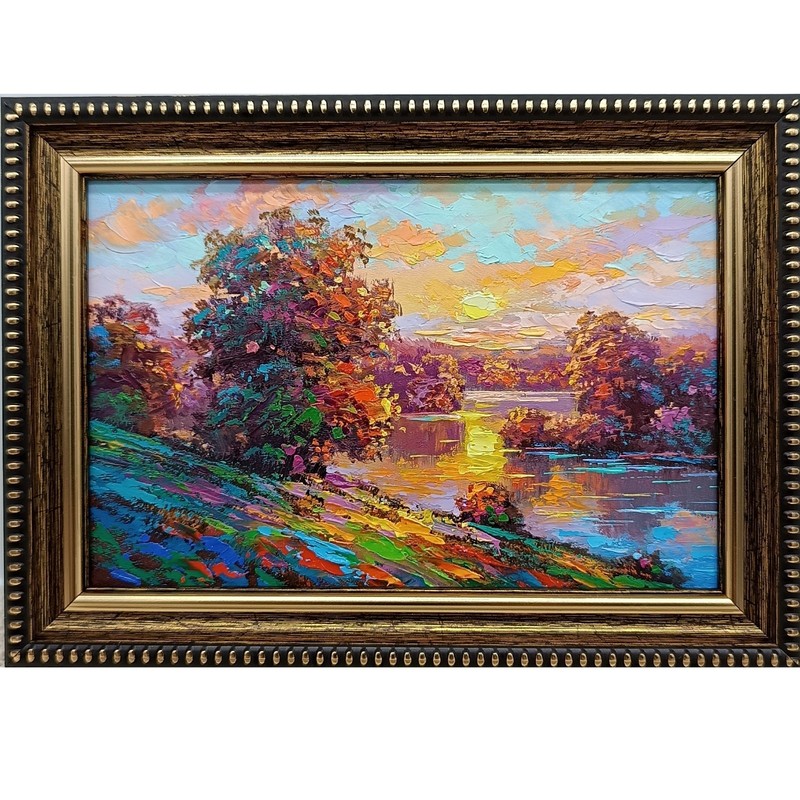 Framed Signed Oil Painting Summer Meadow River 4×6 Original Art
