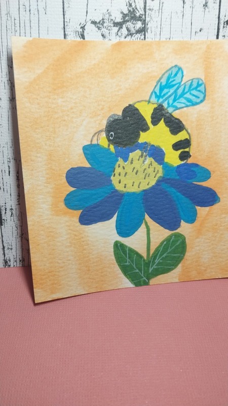GAT Original Painting Tiny IMPRESSIONIST Bumblebee Signed Bee 4x4 Flowers Art gallery