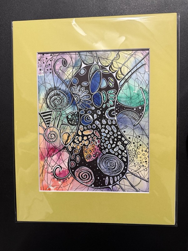 Abstract Neurographic Painting Original Watercolor Modern Art 8×10 Matted