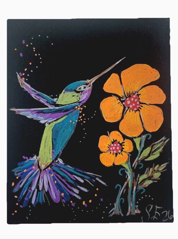 Hummingbird Painting 8 X 10 Original Acrylic Signed and Dated One Of A Kind