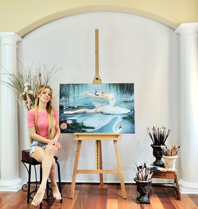 Lake swan Ballerina Art Original Oil Painting 100% hand Made or Canvas Print gallery