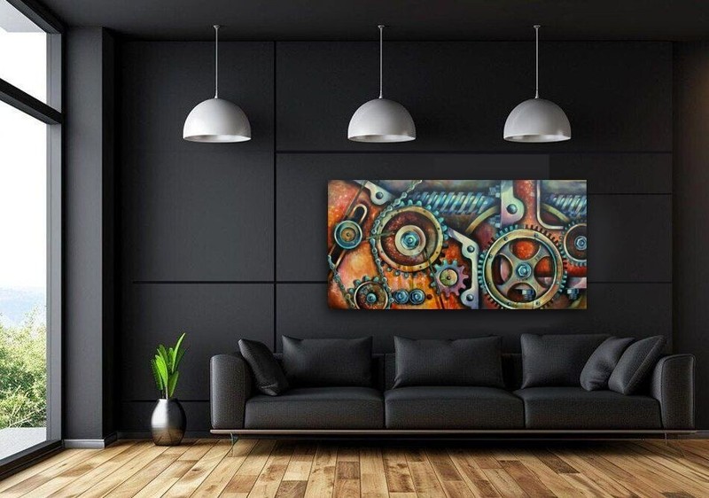steam punk art mechanical machine gears pulleys man cave gallery
