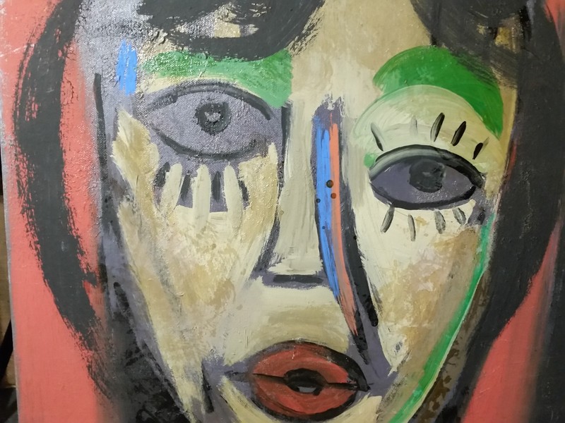 ABSTRACT PORTRAIT PAINTING ACRYLIC MYSTERY ARTIST GRIMM TV ESTATE SALE
