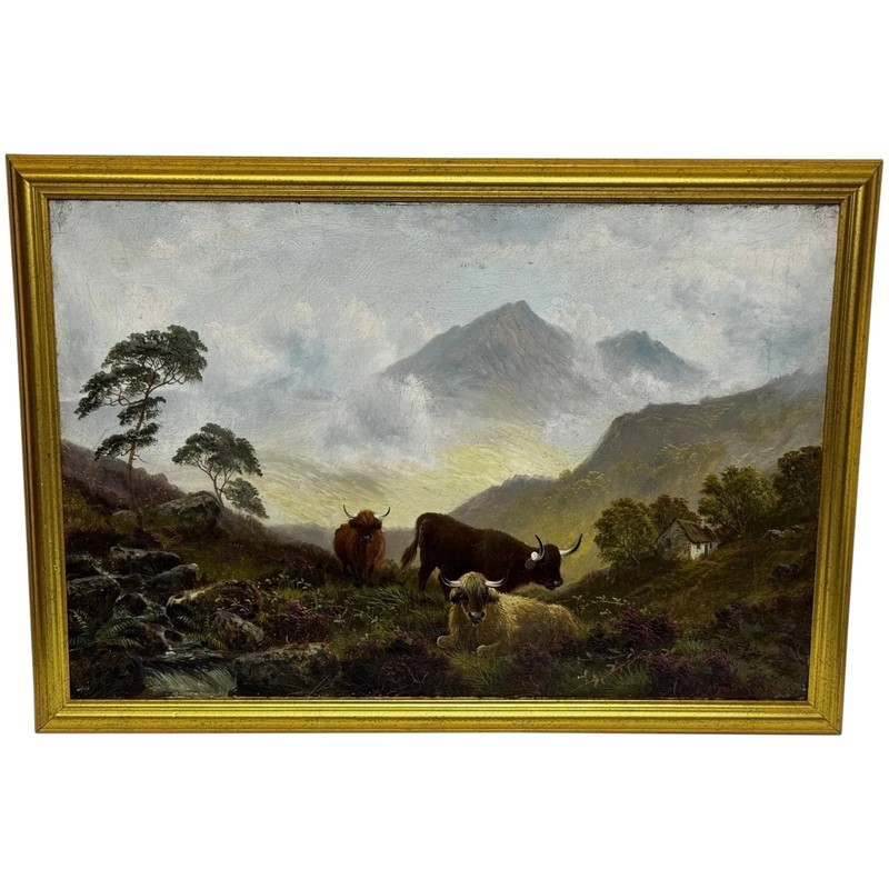 Painting ⛰️ Ben Lawers First Light Morning Mist Highland Cattle Beside Loch Tay