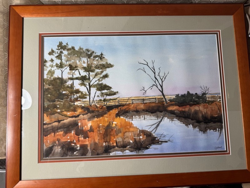 Large Gilbert » Stream And Landscape Scene» Watercolor Painting – Signed/Framed