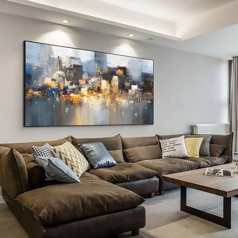 Hand Painted Oil Painting Cityscape Modern Oil Painting on Canvas Reflection