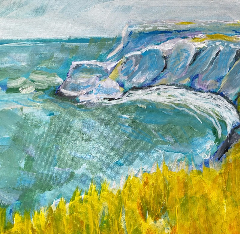Ocean And Cliffs, 8”x10”,Signed By Artist, Original Acrylic Canvas, OOAK, COA.