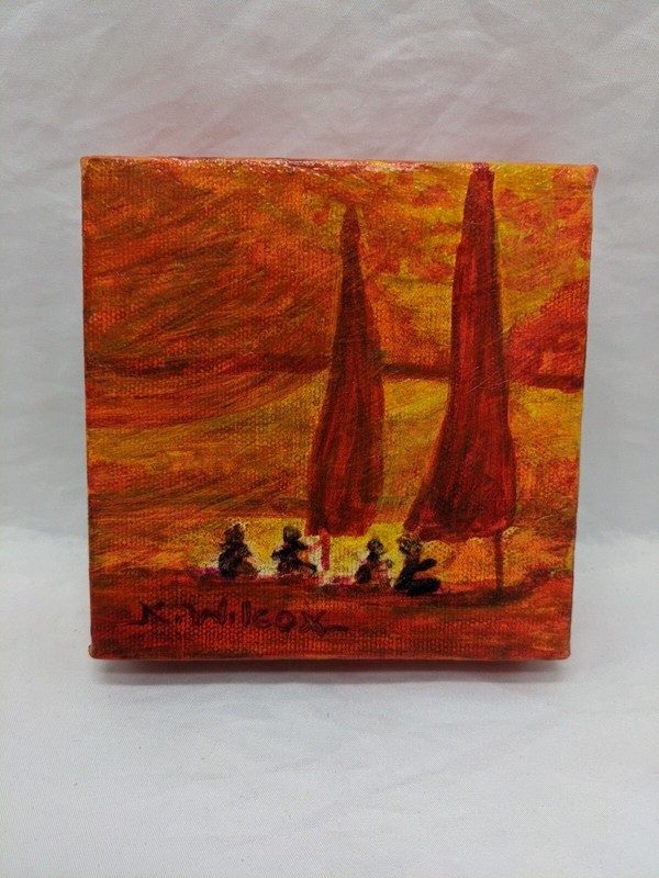 4 Mice Voyagers Traveling On The Ocean Paint On Canvas Art 5″ X 5″