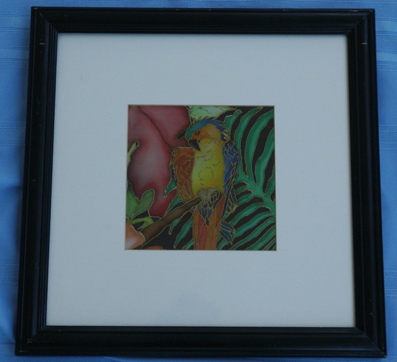 Nicely Framed and Matted Original Colorful Batik of A Parakeet