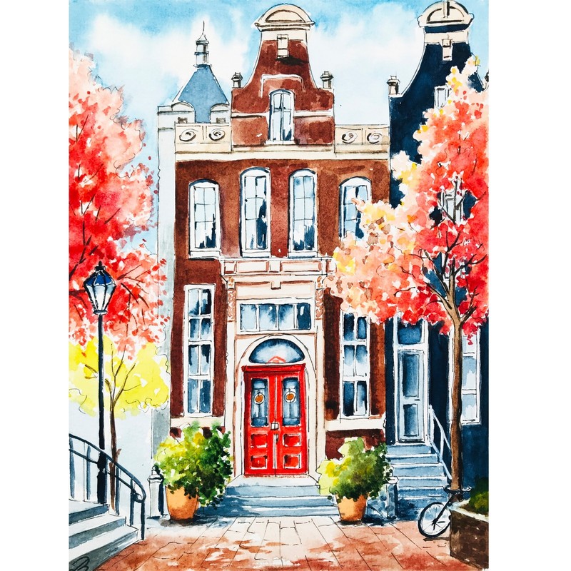 Original Art Amsterdam Painting Netherlands Cityscape Artwork 9x7" gallery