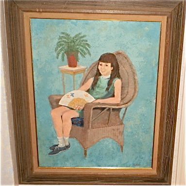 Girl in Wicker Chair Holding Fan-Jan Gary(NJ)-LISTED