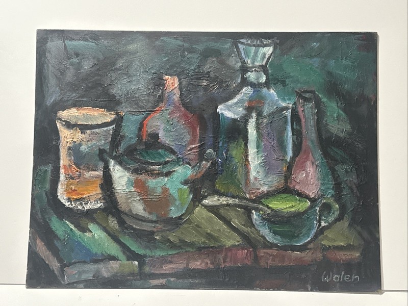 Mid Century Painting Still Life Cubist Cubism Abstract Expressionism Walen 1960