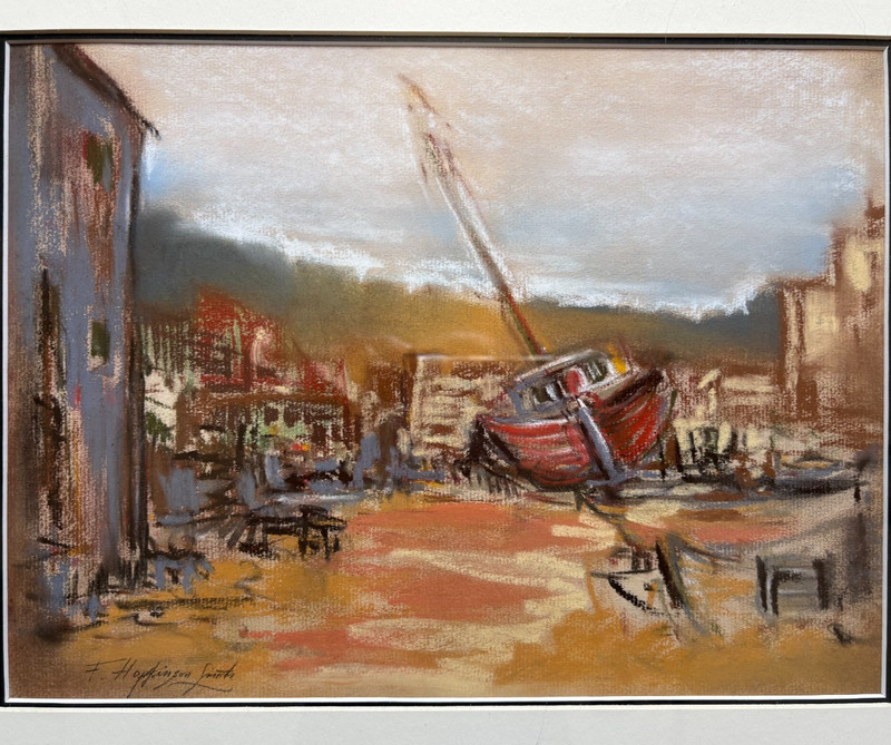 Francis Hopkinson Smith 1838-1915 Signed Pastel Painting Shipyard Boat Framed gallery