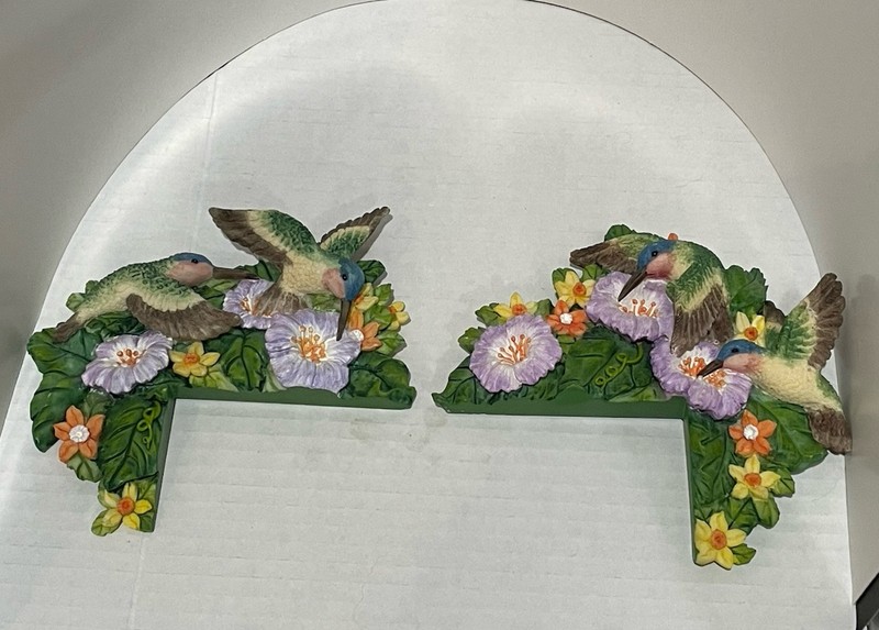 Door + Window Frame Artwork Hummingbirds Flowers Hibiscus Leaves Vtg Gift