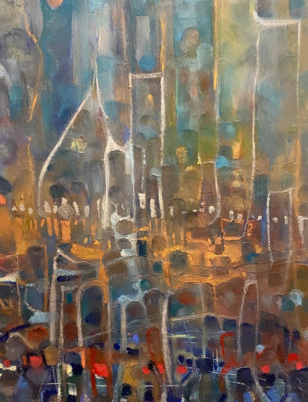 "The Gathering Crowd"- original oil pastel painting- perfect for gallery wall gallery