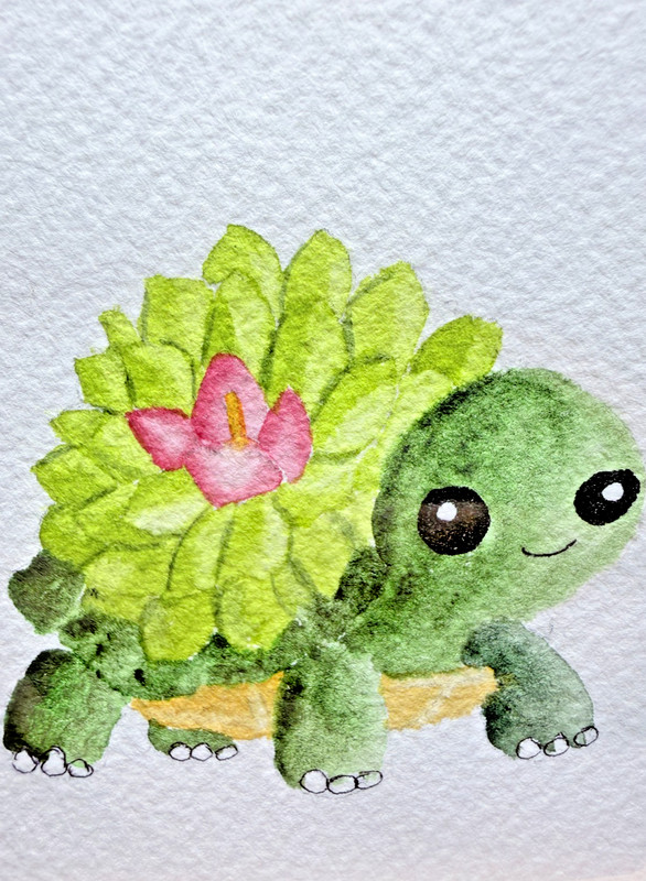 ACEO Original OOAK Signed (Not a Print) «Succulent Turtle» Animal Plant Hybrid