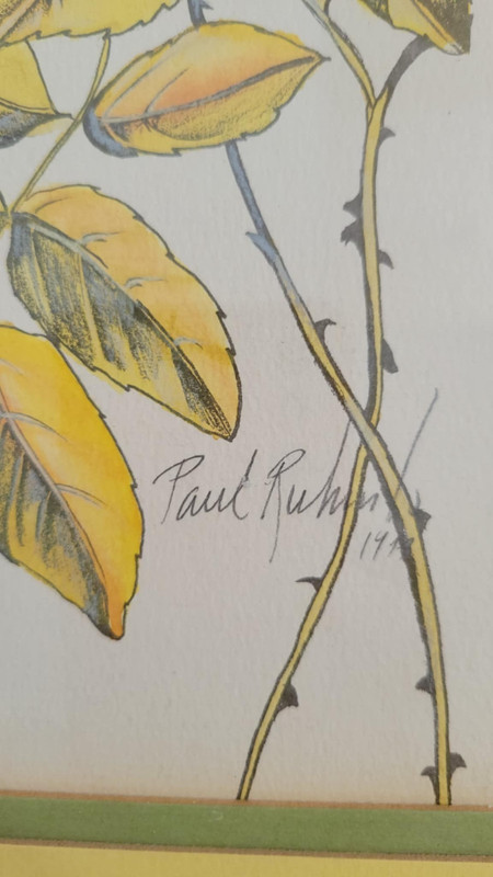 Vtg 1973? Paul Richards Yellow Roses Floral Watercolor Painting Signed Framed gallery