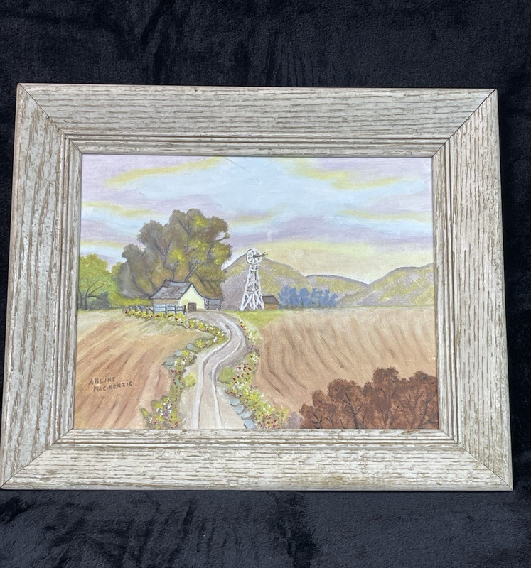 Vintage Framed Farm Landscape Original Signed Oil Painting Rustic Cottage 11×13