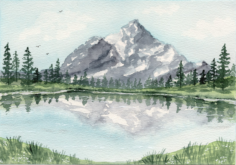 5x7 ORIGINAL Watercolor Painting Mt Rainier National Park Signed CALMLY CREATE gallery