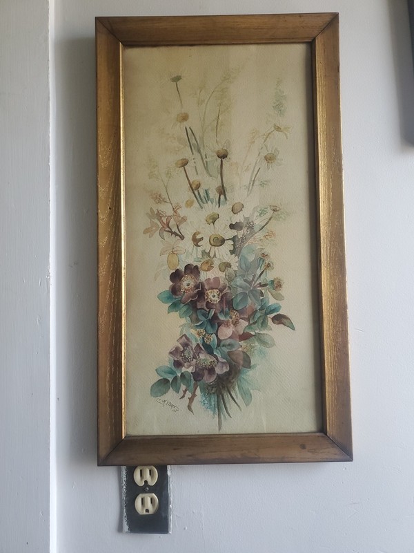 Antique 1906 Original Watercolor Floral Painting Signed C M Thomas Large Framed