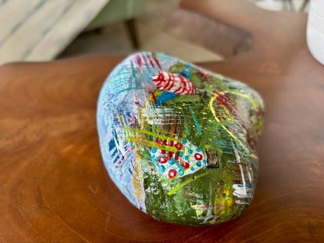 Large Hand Painted Rock "Abstract Hot Air Balloons" Collectible Art Decor gift gallery