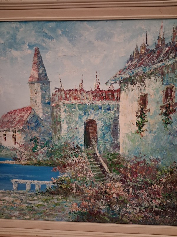 Estate Oil Painting" CASTLE BY THE SEA" 54X28 gallery