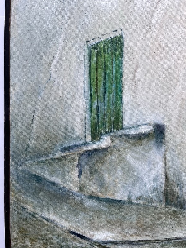 Mid Century 50s 60s Jack Paul Maroon Oil Painting Blue Door Street Spain Realism gallery