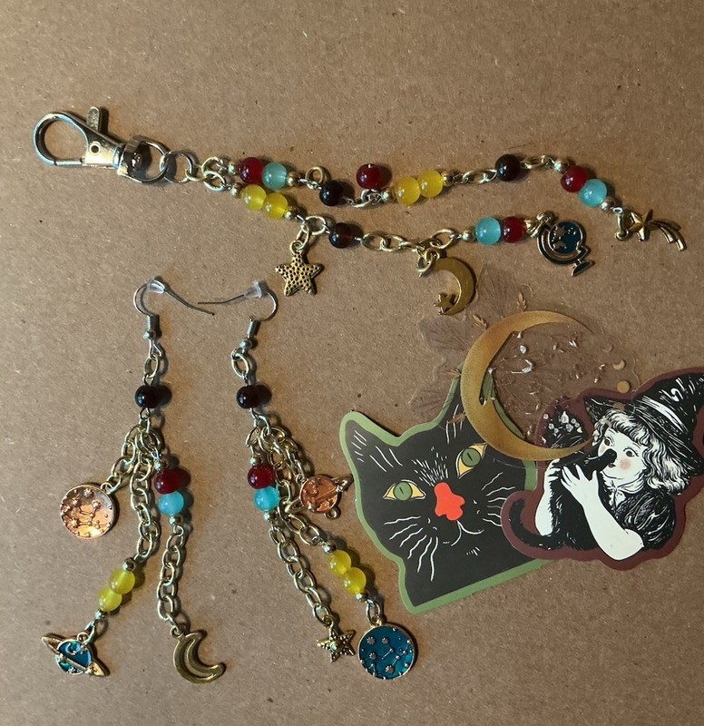 ACEO Original handmade w/ Jewelry bundle, matching celestial ATC + jewelry set✨ gallery