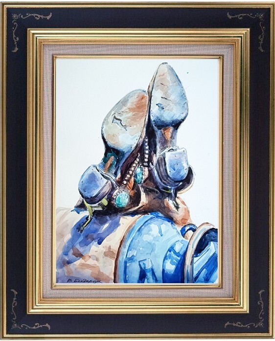 Original watercolor painting. cowboy still life. minimalist illustration art gallery
