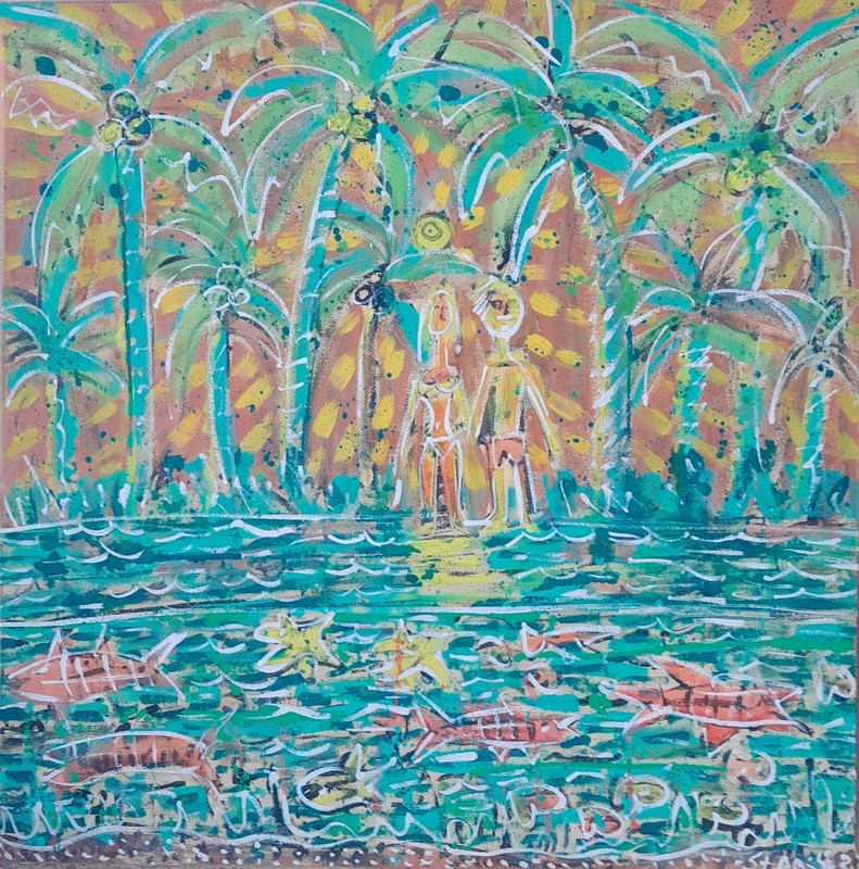 JOE STRASSER FLORIDA ART MIAMI ABSTRACT EXPRESSIONIST»HIPPIE COUPLE IN PARADISE»