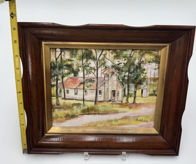 Country Church Scene Impressionist Oil Painting Signed Framed P. Wahden