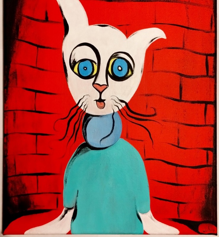 RED CAT POP EXPRESSIONISM PAINTING STRETCHED CANVAS..11 X 14 BY: JORDO gallery