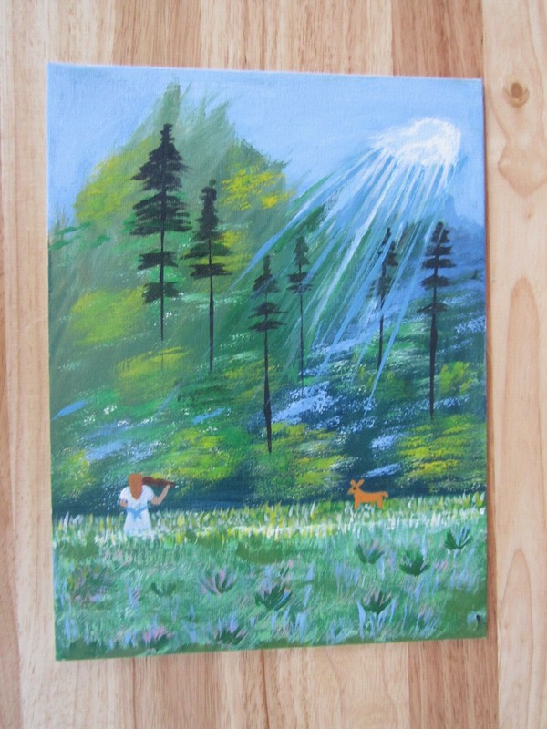 Girl with deer in a forest background acrylic flat canvas painting for sale!!!
