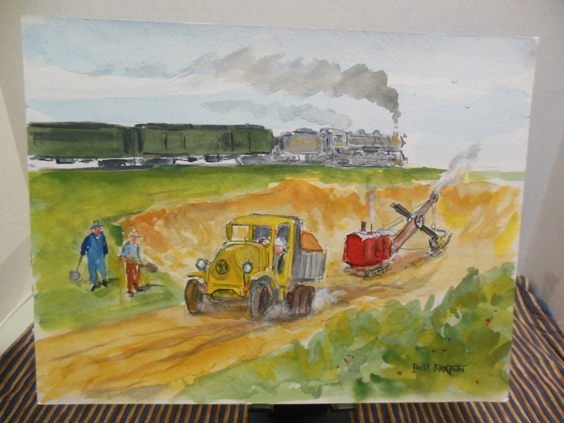 Bill Paxton Signed Original Watercolor , Maine Central RK & Gravel pit, 1934