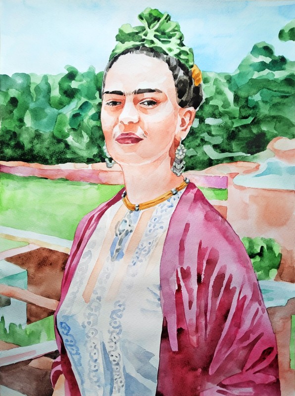 11,69 × 15,75″ Frida Kahlo ~sunny day~ watercolor SIGNED and DATED