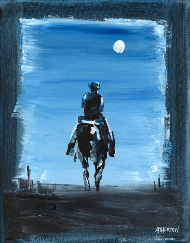 11x14 Atherton Original Cowboy Moonlight Painting Western Horse Rider Art gallery